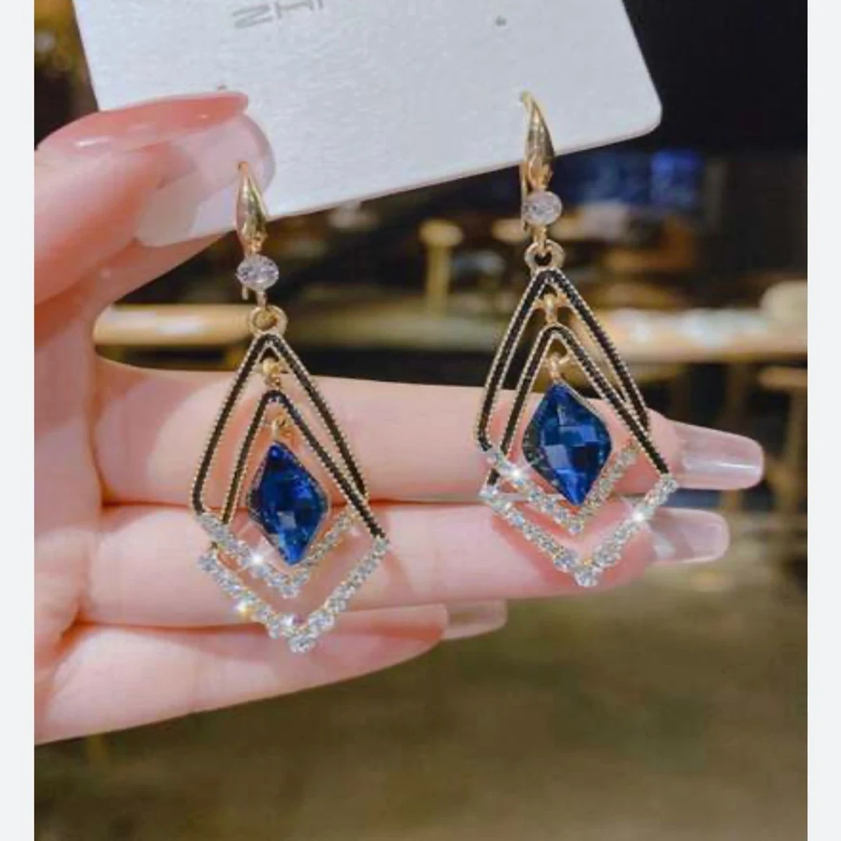 Gold Double Crystal Earrings For Women