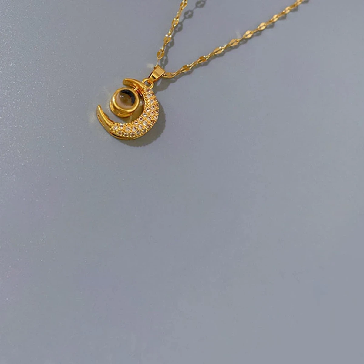 Half moon Pendant Necklace Elegant Clavicle Chain Titanium Steel Ladies Jewelry