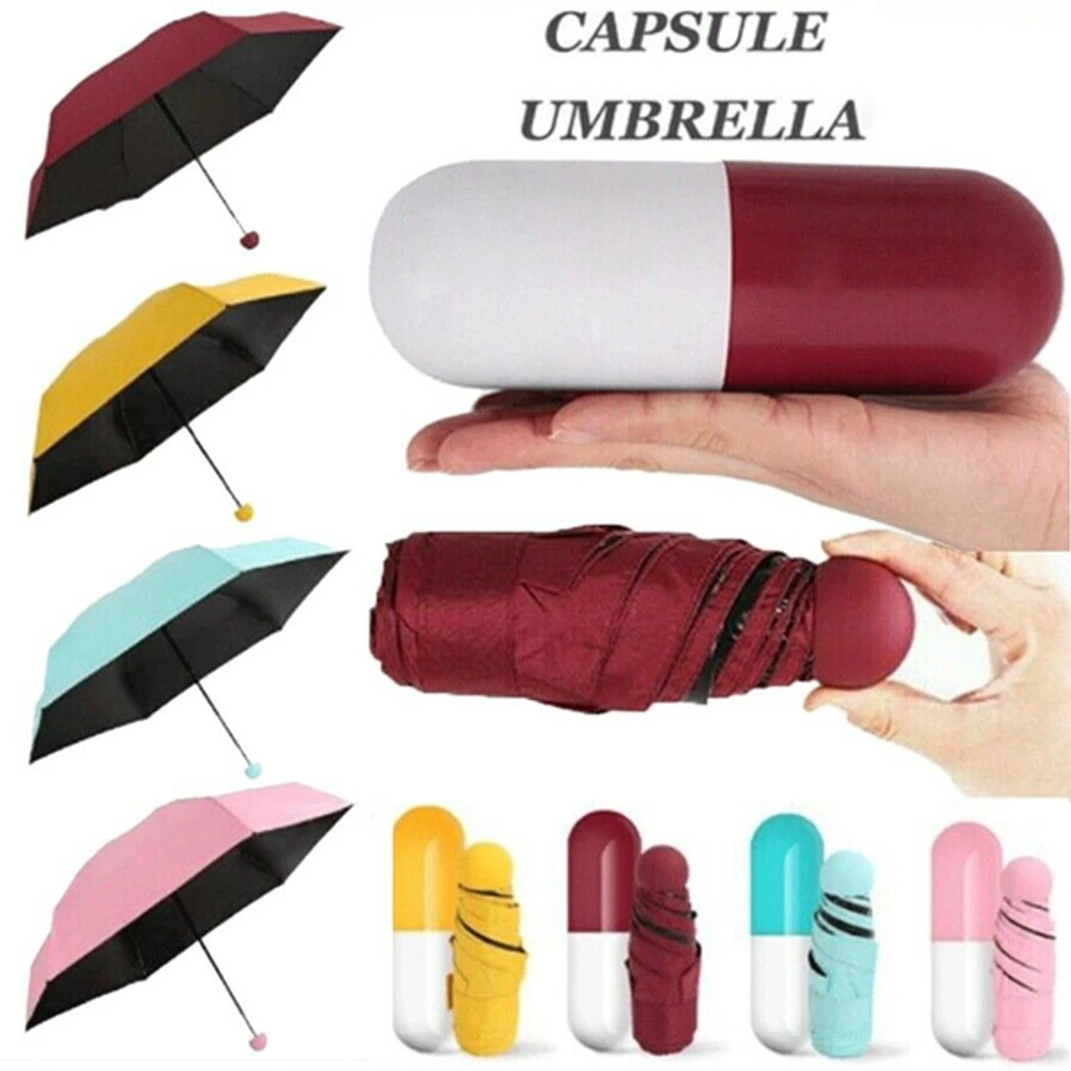 Folding Umbrella with Cute Capsule Case-pink
